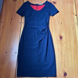 BODEN Petite 4P Navy Blue Honor Ponte Pintuck Waist Dress Midi Lined